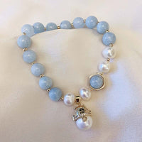 KarmaRipple's Aquamarine Pearl Peace Balancing Fortunate Cat Talisman Bracelet