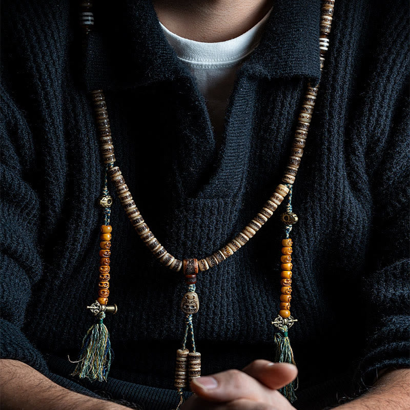 KarmaRipple's Tibetan 108 Mala Beadwork Yak Bone Dzi Bead The Lord of the Corpse Forest Strength Bracelet p10