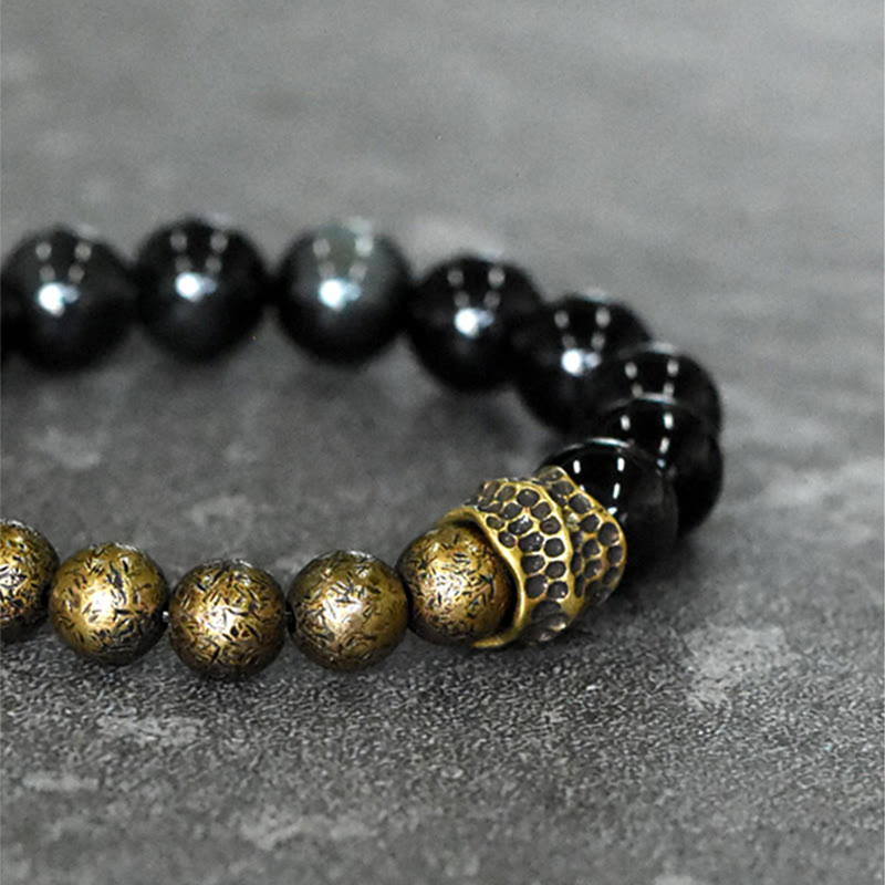 KarmaRipple's Rainbow Obsidian Bronze Bead Positive Transformation Bracelet p5