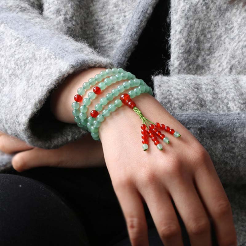 KarmaRipple's 108 Beadwork Green Aventurine Red Agate Fortune Mala Bracelet p2