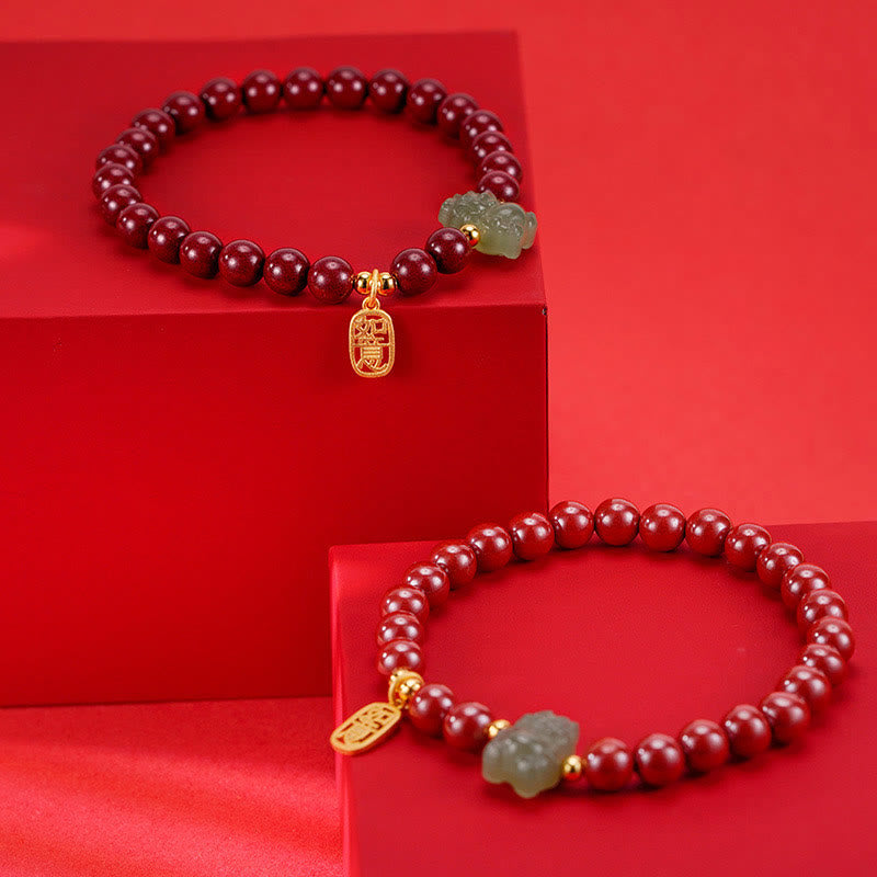 KarmaRipple's 925 Sterling Silver Year of the Dragon Authentic Cinnabar Hetian Jade Dragon Fu Character Ruyi As one'shes Talisman Blessing Bracelet p9