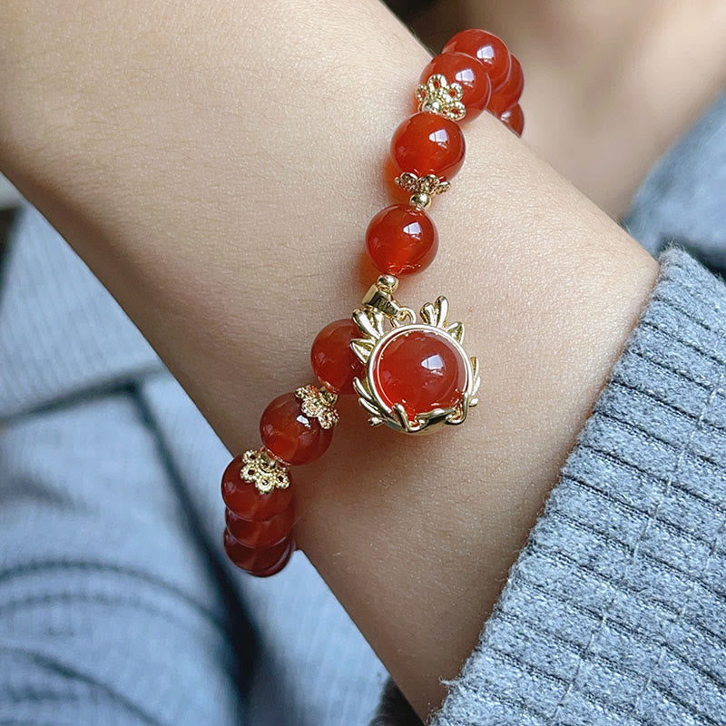 KarmaRipple's Year of the Dragon Red Agate Jade Peace Buckle Fu Character Success Bracelet ( p19