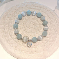 KarmaRipple's 925 Sterling Silver Cat's Eye Aquamarine Support Talisman Bracelet