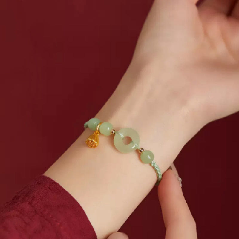 KarmaRipple's Round Peace Buckle Jade Lotus Happiness Abundance Wealth String Bracelet p18