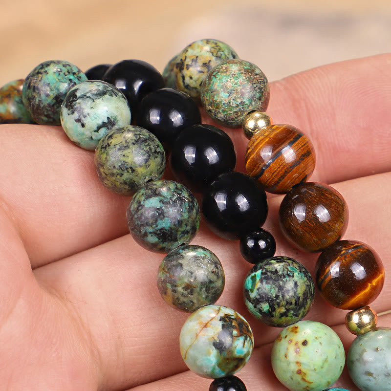 KarmaRipple's 108 Mala Beadwork Authentic Stone Tiger Eye Turquoise Protection Strength Bracelet Pendant p7
