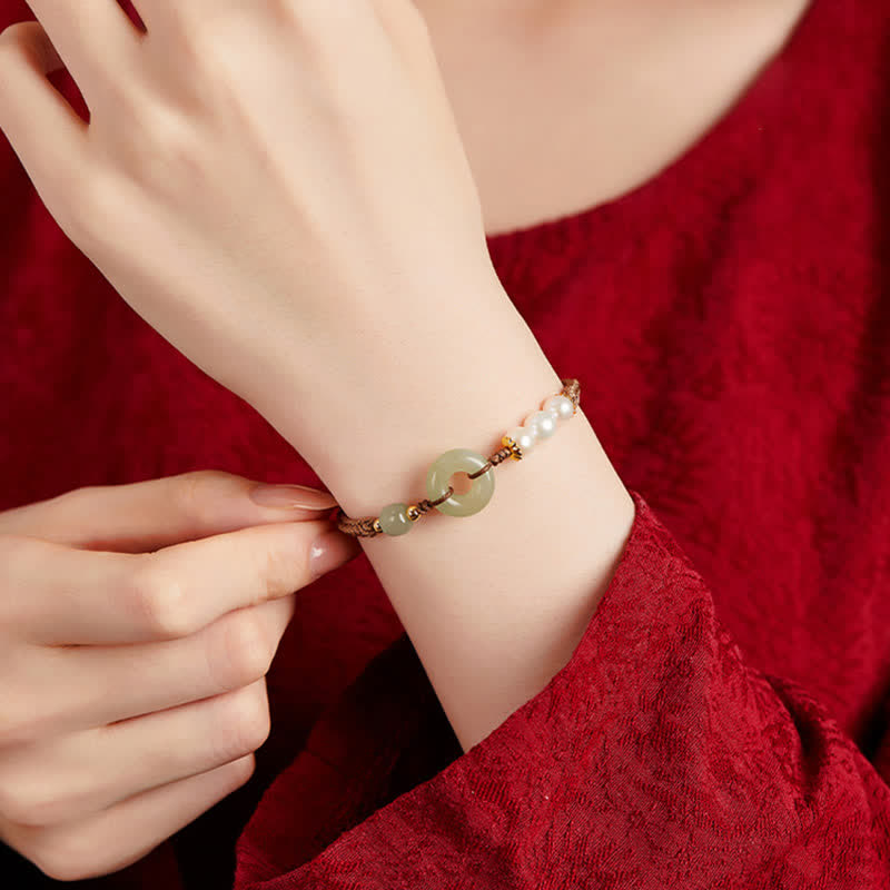 KarmaRipple's Authentic Hetian Jade Pearl Peace Buckle Fortune Bracelet p9