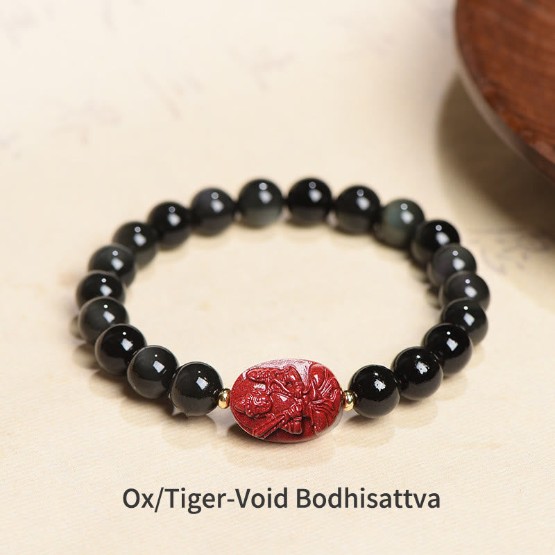 KarmaRipple's Chinese Zodiac Natal Buddha Authentic Black Obsidian Cinnabar Purification Bracelet p43