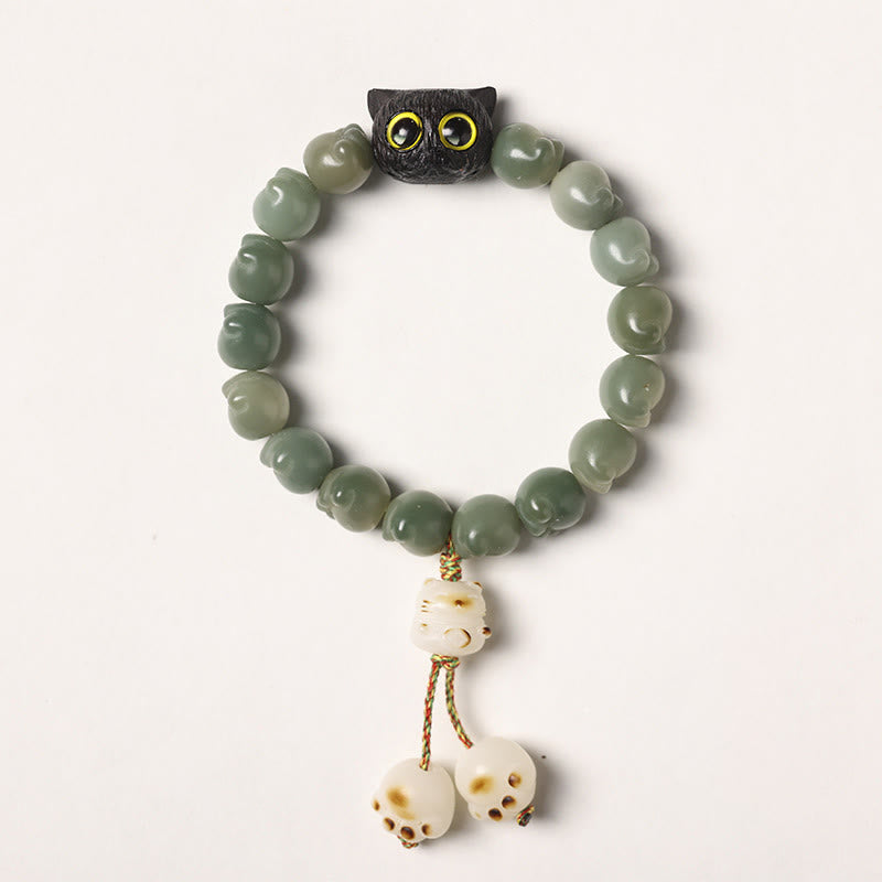 KarmaRipple's Authentic Bodhi Seed Lovely Paw Ebony Wood Fortunate Cat Wisdom Bracelet p23