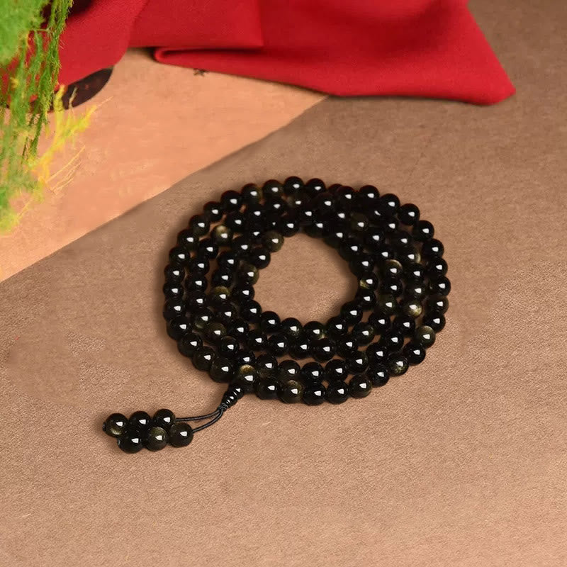 KarmaRipple's 108 Mala Beadwork Authentic Gold Sheen Obsidian Wealth Bracelet p10