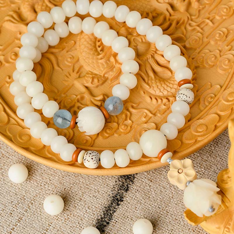 KarmaRipple's Tibetan Ivory Jade Bodhi Lotus Blessing Bracelet p1