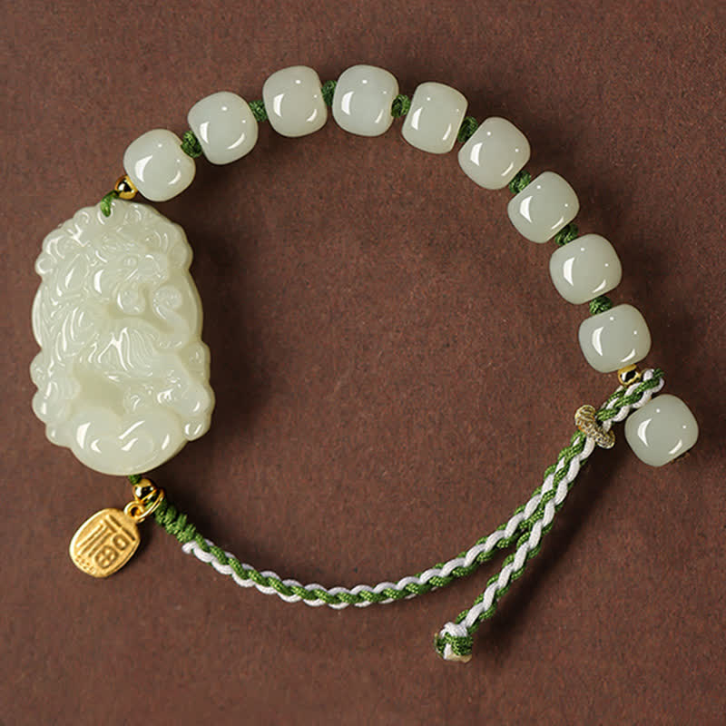 KarmaRipple's 925 Sterling Silver Chinese Zodiac Hetian Jade Happiness Fortune String Bracelet p27