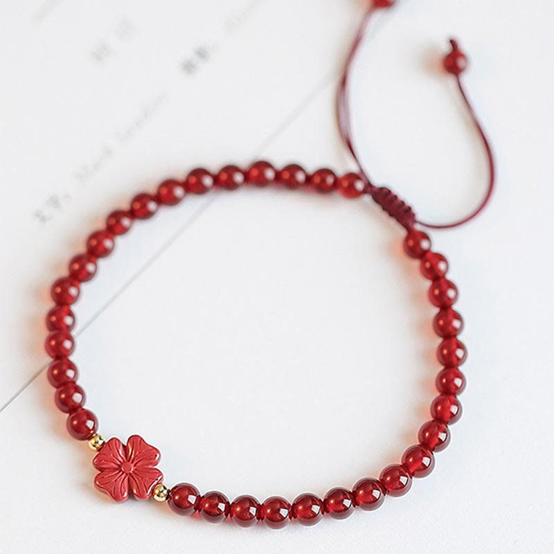 KarmaRipple's Authentic Red Agate Endless Weave Four Leaf Clover Star Confidence String Bracelet p15