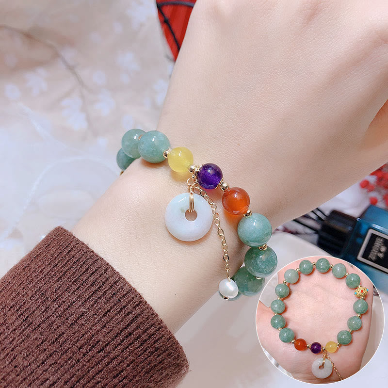 KarmaRipple's Jade Red Agate Peace Buckle Talisman Confidence Bracelet p18