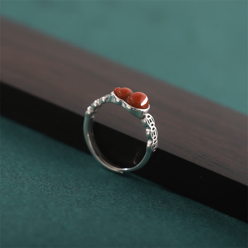 KarmaRipple's 925 Sterling Silver Red Agate Gourd Bronze Coin Self-acceptance Ring p3