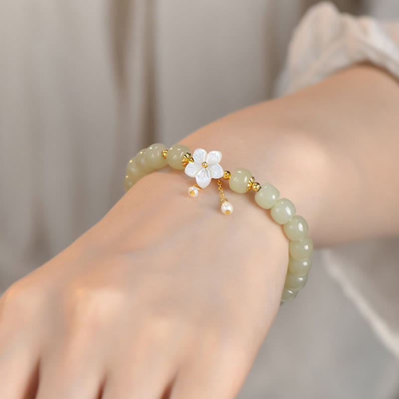 KarmaRipple's 925 Sterling Silver Authentic Hetian Jade Fortune Flower Bracelet p10