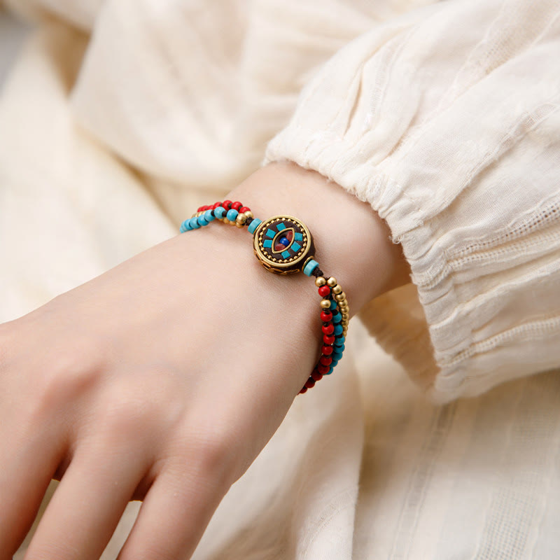 KarmaRipple's Tibetan Turquoise Om Mani Padme Hum Protection Strength Bracelet p1