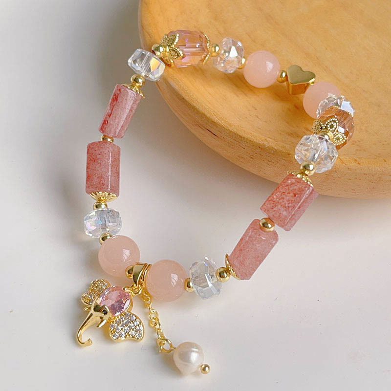 KarmaRipple's Amethyst Green Aventurine Strawberry Quartz Positive Elephant Talisman Bracelet p16