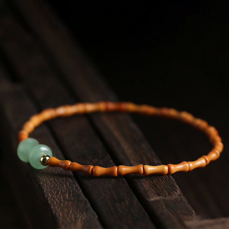 KarmaRipple's Authentic Olive Pit Green Aventurine Bamboo Pattern Fortune Bracelet p4