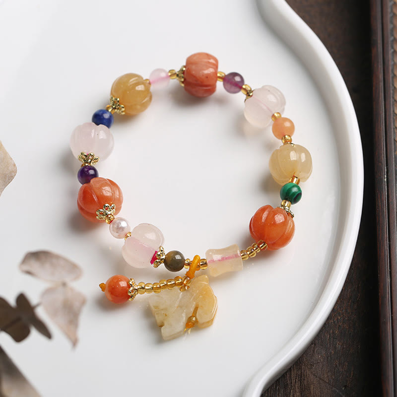 KarmaRipple's Authentic Golden Silk Jade Crystals Gourd Pixiu Pumpkin Beadwork Wealth Talisman Bracelet p12