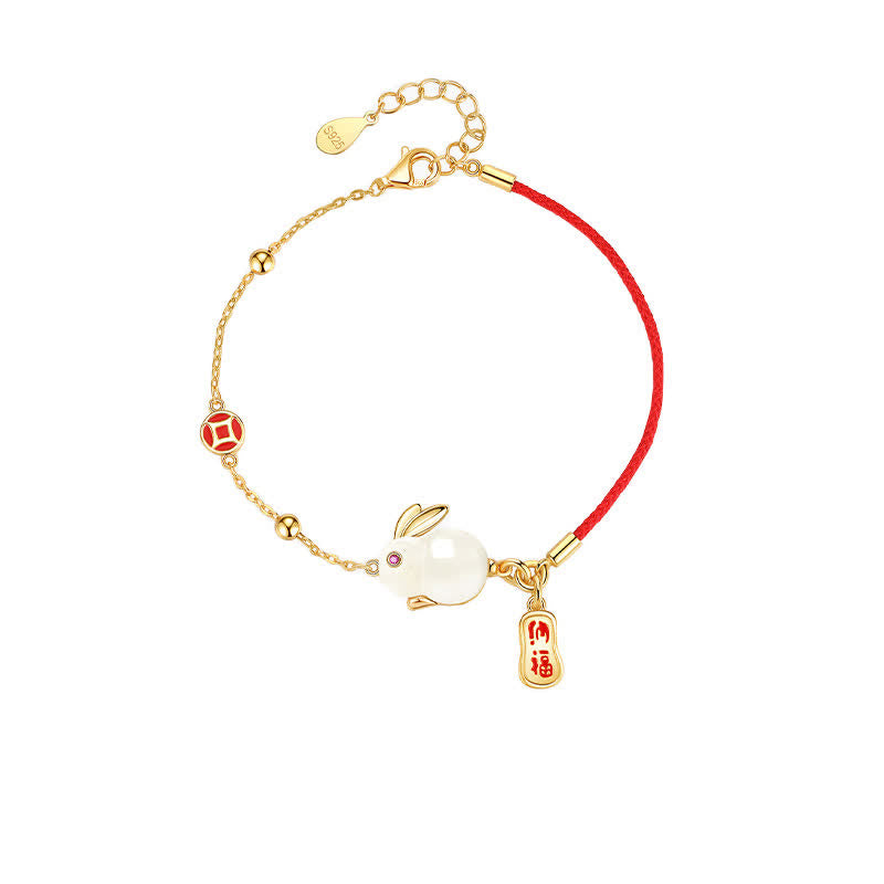 KarmaRipple's Year of the Rabbit Ivory Jade Happiness Red String Chain Bracelet p10