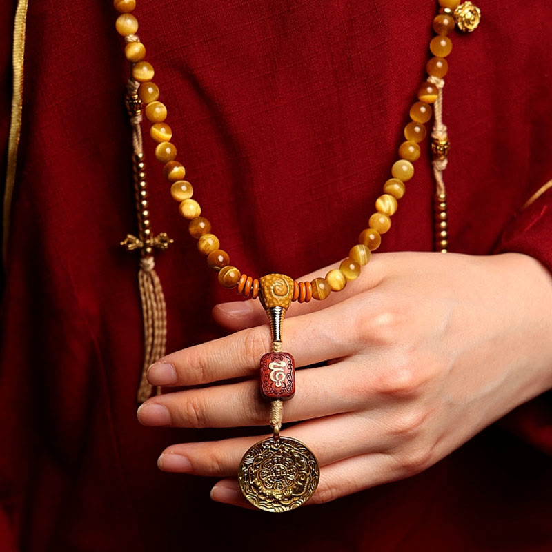 KarmaRipple's 108 Mala Beadwork Authentic Tiger Eye Bronze Dorje Protection Tassel Bracelet p23
