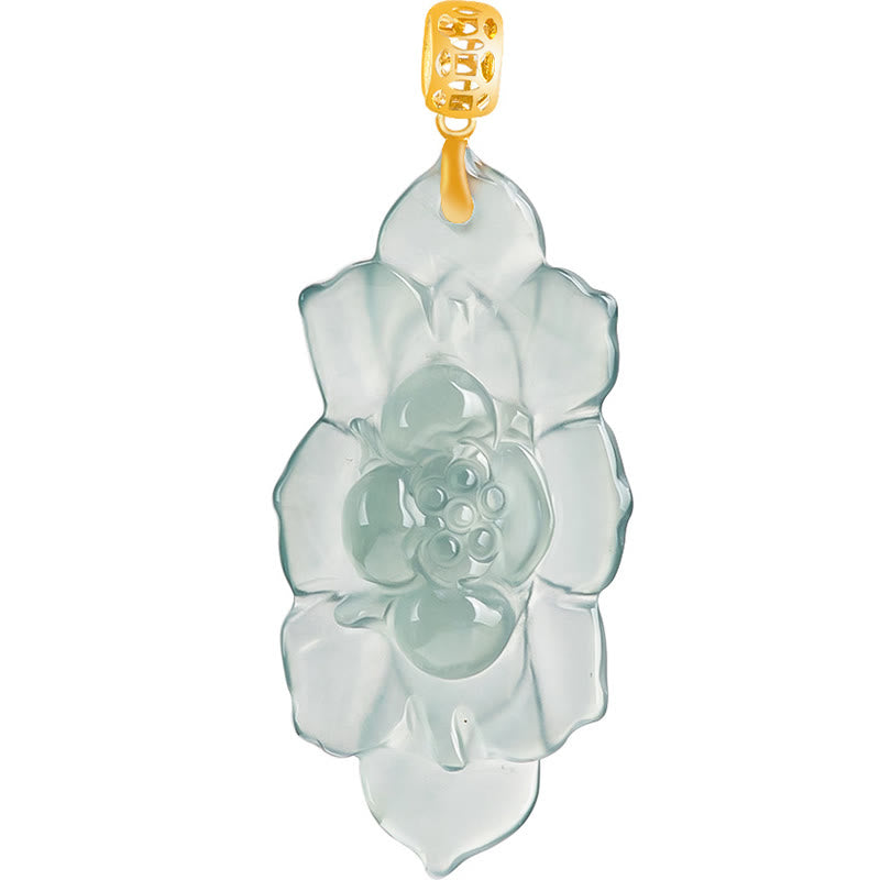 KarmaRipple's 18K Gold Authentic Jade Lotus Pattern Prosperity Pendant Necklace p10