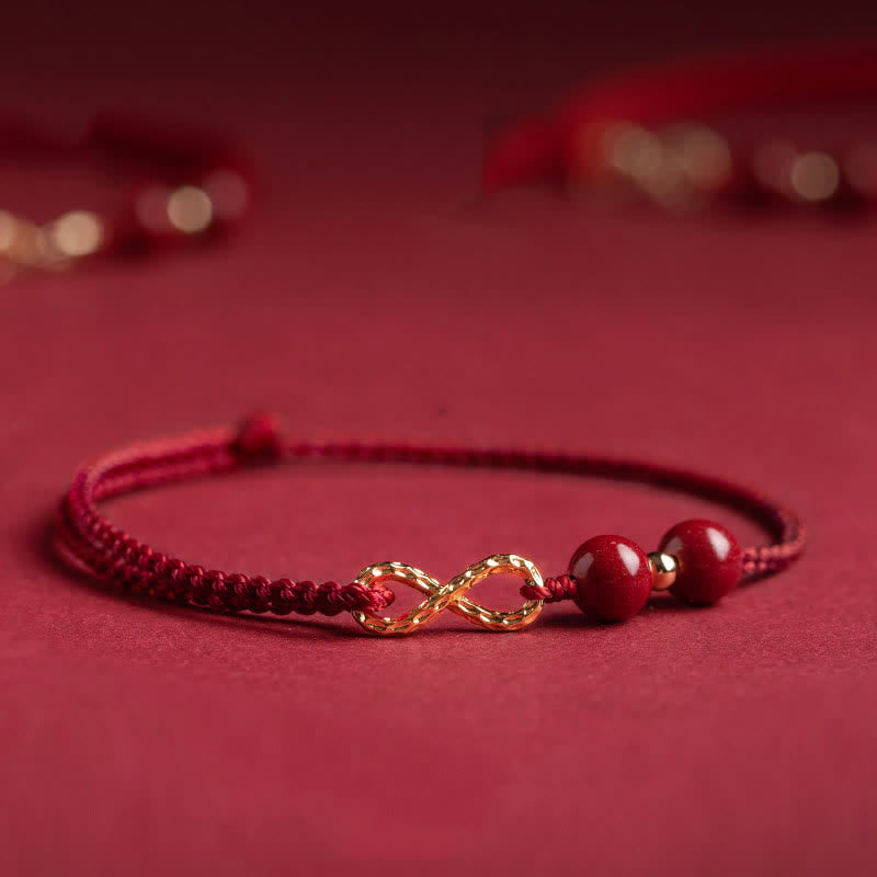 KarmaRipple's Cinnabar Blessing Red String 14K Gold Infinity Symbol Bracelet Anklet p1