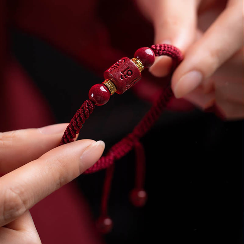 KarmaRipple's Tibet Cinnabar Om Mani Padme Hum Engraved Blessing Woven Bracelet p6