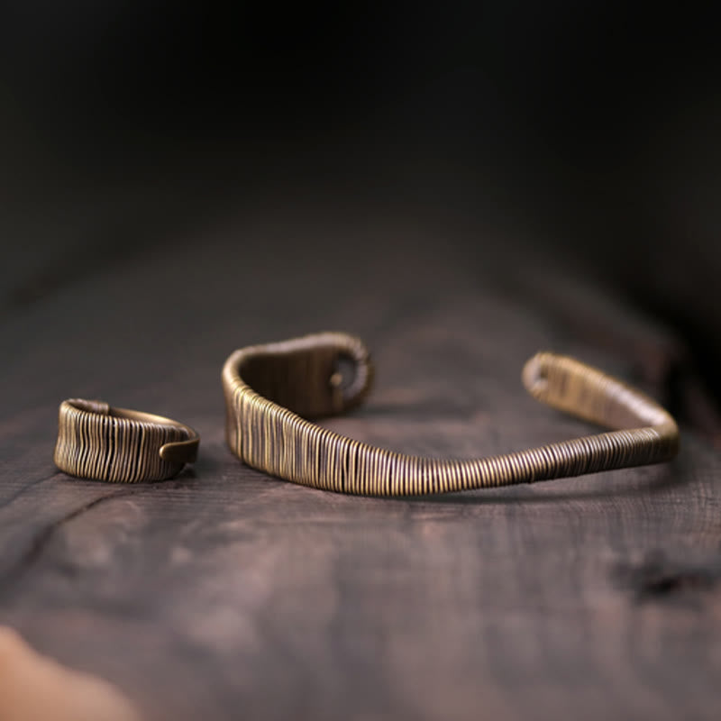 KarmaRipple's Simple Design Wrapped Bronze Fortune Wealth Adjustable Cuff Bracelet p13