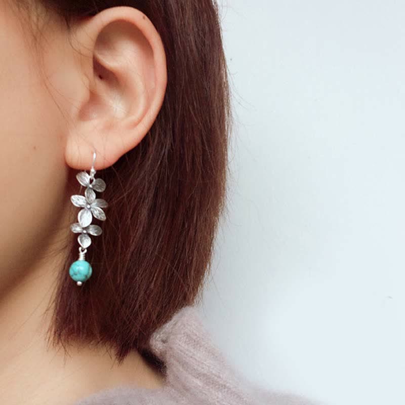 KarmaRipple's 925 Sterling Silver Turquoise Lazurite Flower Leaf Serenity Protection Hook Drop Dangle Earrings p3