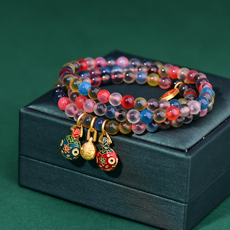 KarmaRipple's Colorful Candy Agate Gold Swallowing Beast Family Strength Talisman Triple Wrap Bracelet p6