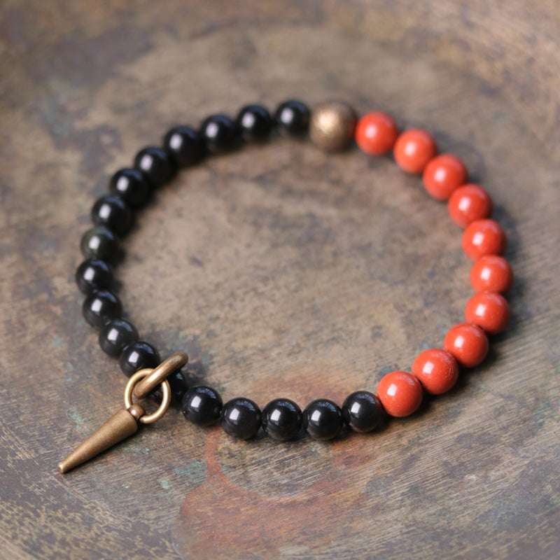 KarmaRipple's Black Obsidian Sodalite Gemstone Bronze Strength Pair Bracelet p29