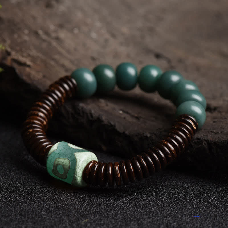 KarmaRipple's Tibetan Cyan Bodhi Seed Dzi Bead Coconut Shell Keep Away Evil Spirits Bracelet p6