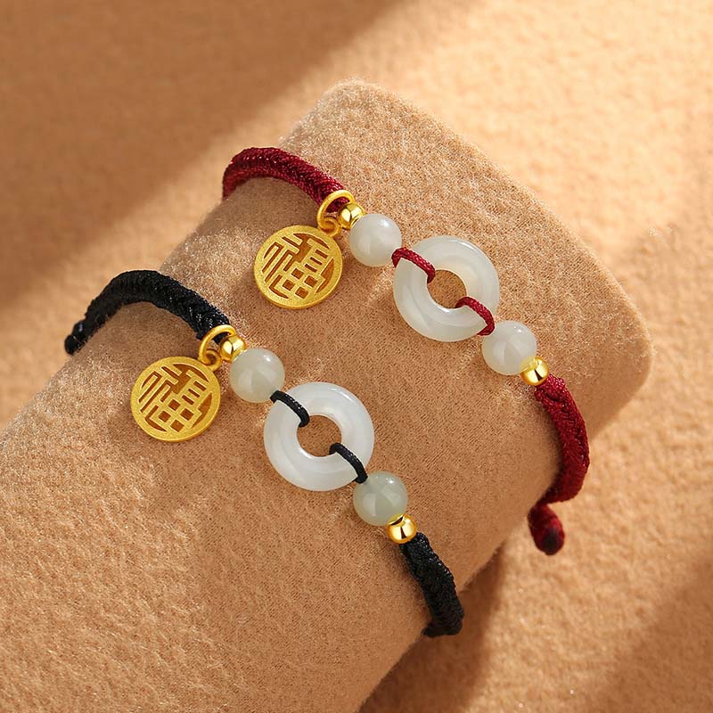 KarmaRipple's 925 Sterling Silver Hetian Jade Peace Buckle Fu Character Talisman Abundance Bracelet p5