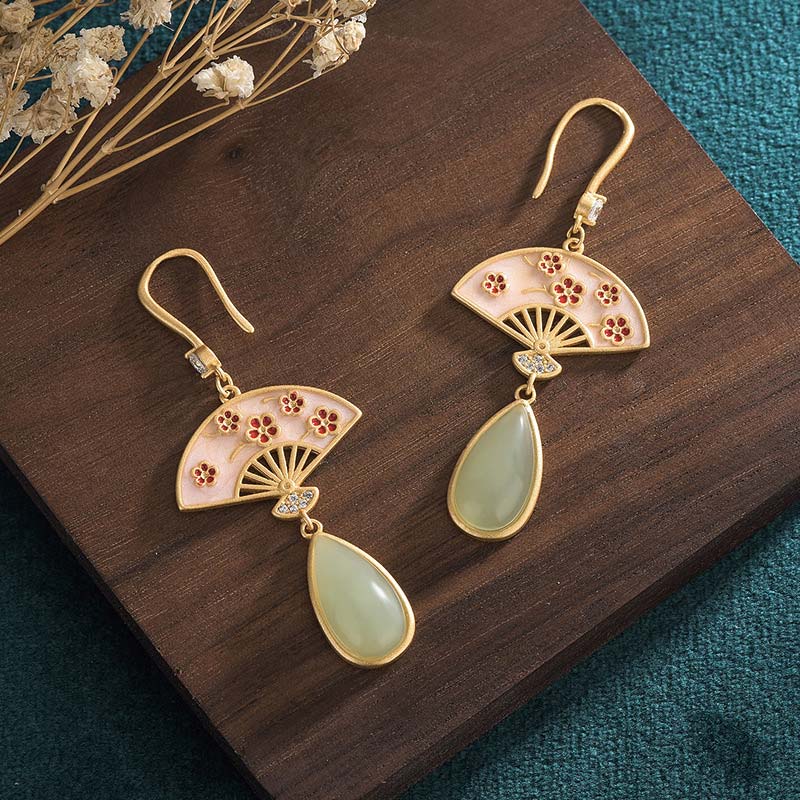 KarmaRipple's Authentic Green Aventurine Fan Pattern Fortune Drop Earrings p8