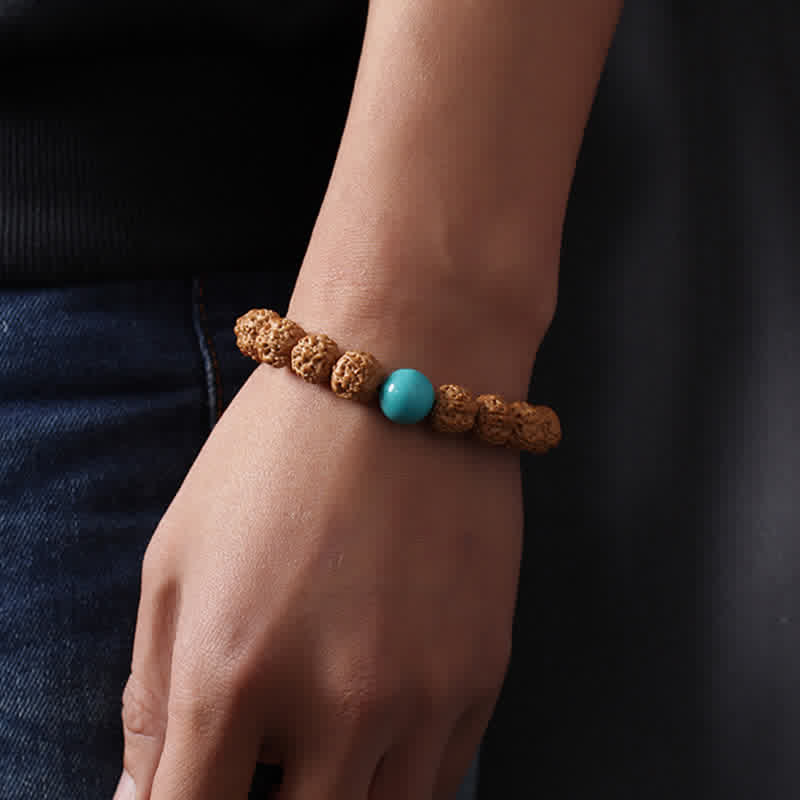 KarmaRipple's Tibet Rudraksha Bodhi Seed Dzi Bead Amber Turquoise Wealth Bracelet p21