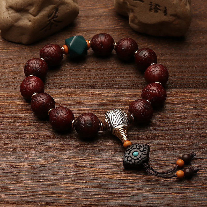 KarmaRipple's Tibetan Bodhi Seed Agate Bead Fortune Wealth Tassel Talisman Wrist Mala p1