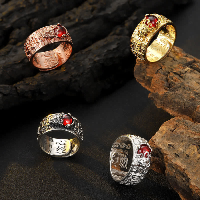 KarmaRipple's FengShui PiXiu Red Garnet Heart Sutra Wealth Ring p2