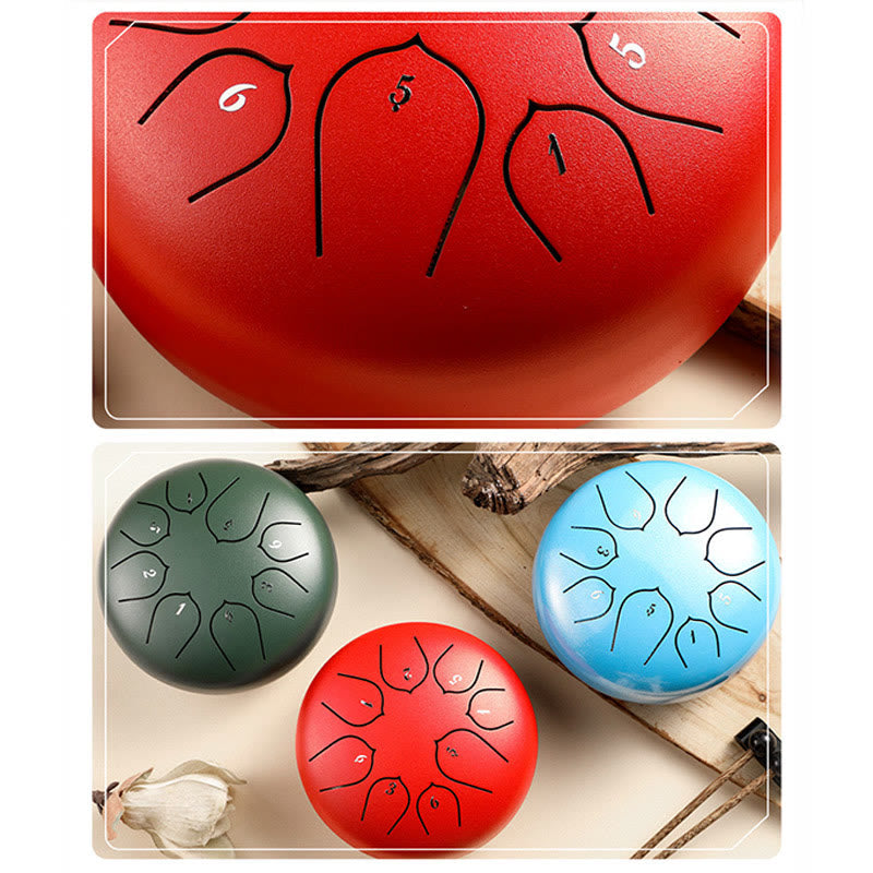 KarmaRipple's Steel Tongue Drum Sound Balancing Meditation Lotus Pattern Drum Kit 8 Note 6 Inch Percussion Instrument p15