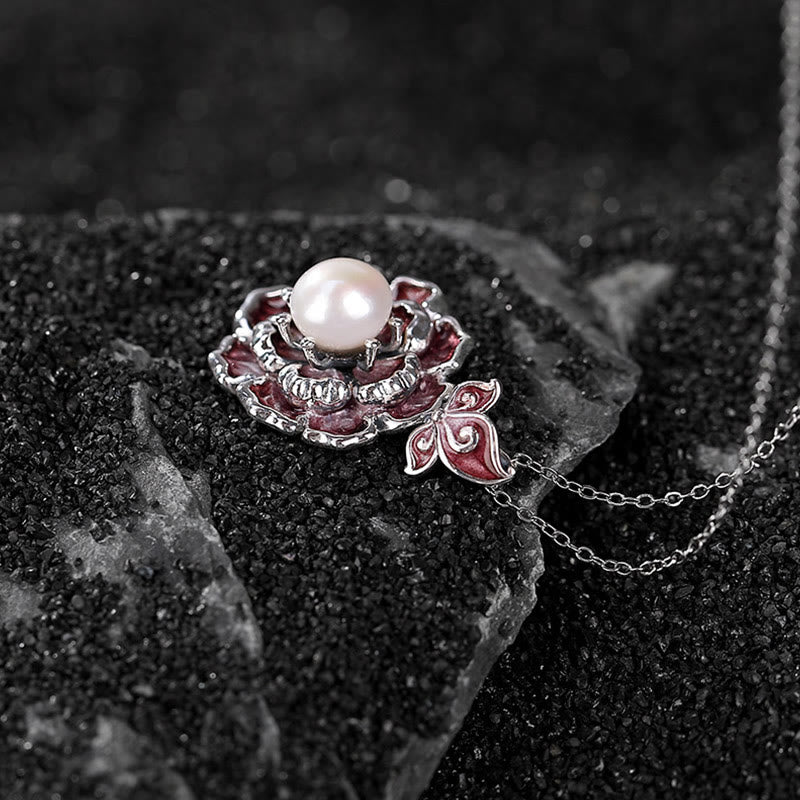 KarmaRipple's 999 Sterling Silver Peony Flower Pearl Balancing Pendant Necklace p3