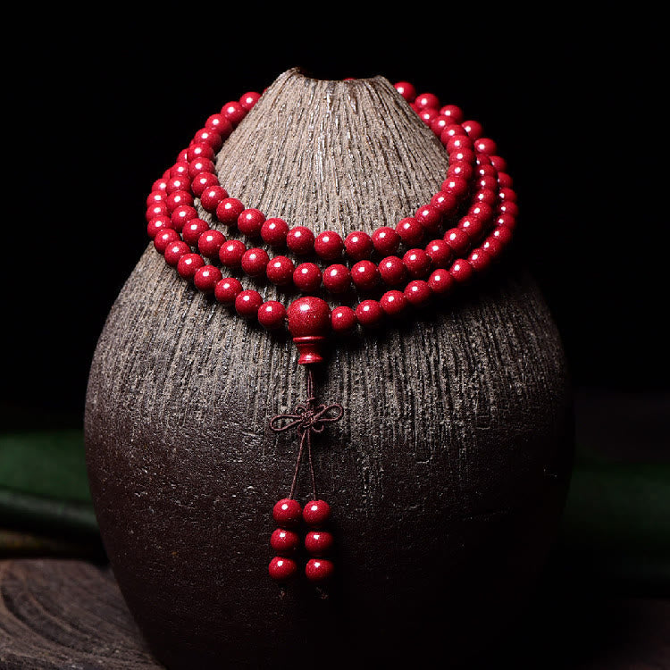 KarmaRipple's 108 Mala Beadwork Cinnabar Om Mani Padme Hum Pattern Engraved Blessing Bracelet p19