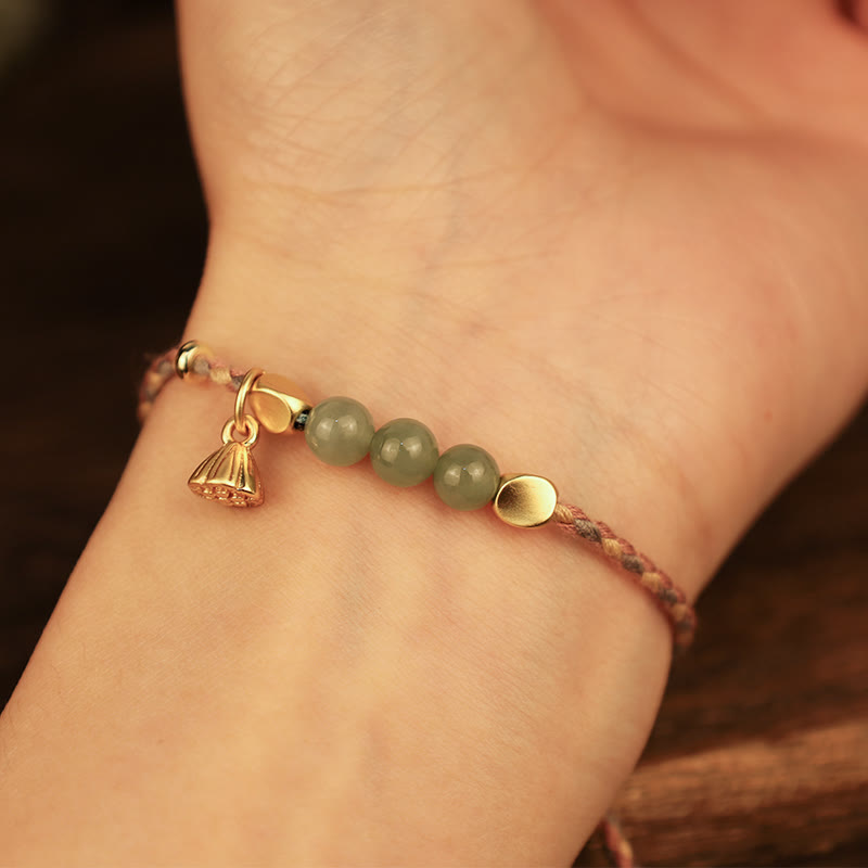 KarmaRipple's Handcrafted Hetian Jade Lotus Talisman Fortune Woven Bracelet p12