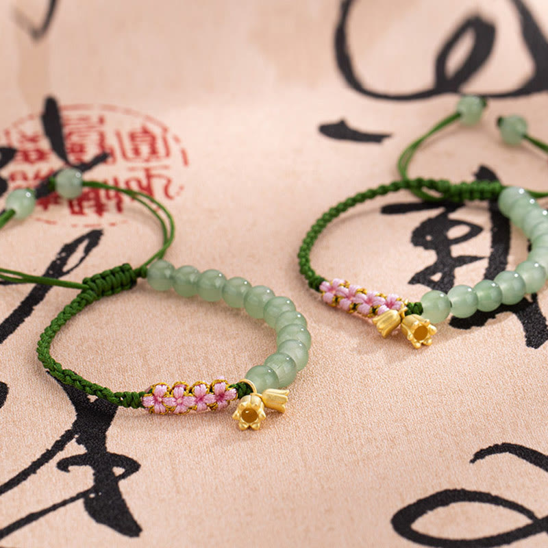KarmaRipple's Handmade Jade Bead Lily of the Valley Talisman Fortune Woven Bracelet p5