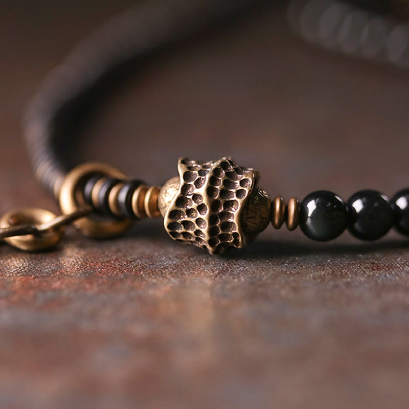 KarmaRipple's Rainbow Obsidian Ebony Wood Bronze Positive Multilayer Bracelet p9