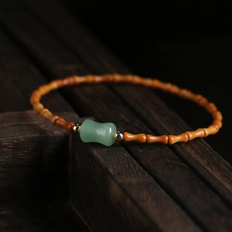 KarmaRipple's Authentic Olive Pit Green Aventurine Bamboo Pattern Fortune Bracelet p2