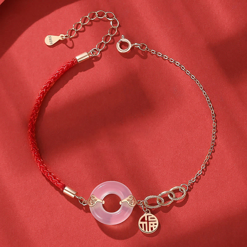 KarmaRipple's 925 Sterling Silver Peace Buckle Chalcedony Fu Character Balance Bracelet p1