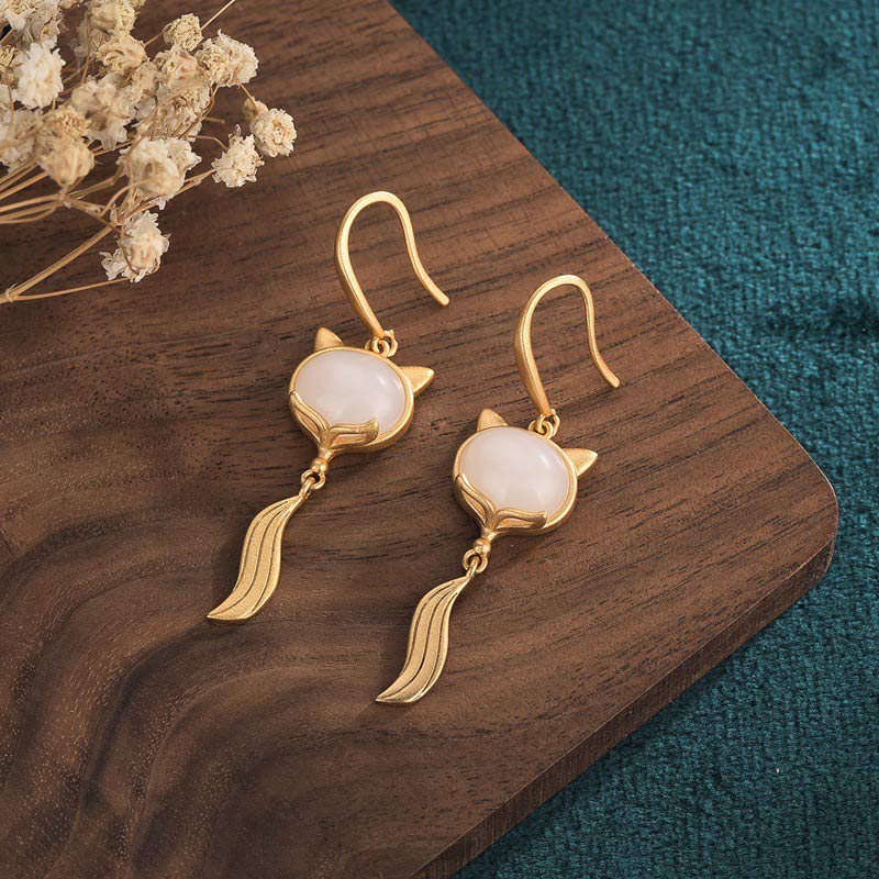 KarmaRipple's FengShui Ivory Jade Fox Fortune Earrings p3