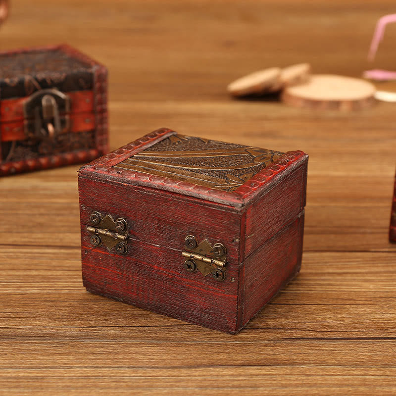 KarmaRipple's Retro Small Square Wood Jewelry Box Lotus Grass Flower Grape Bronze Coin Daffodil Jewelry Storage Box p16