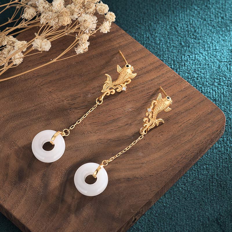 KarmaRipple's FengShui Koi Ivory Jade Fortune Earrings p3