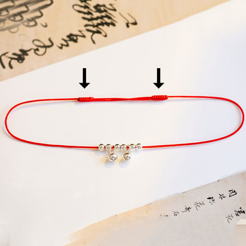 KarmaRipple's 925 Sterling Silver Red String Braid Bell Talisman Anklet p12